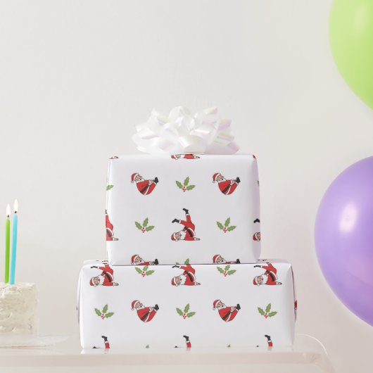 Pilates Kerstman Naadloze Kerstpatronen Cadeaupapier (Feestgeschenken)