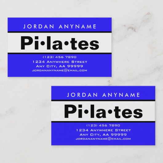 Pilates Klasse Instructeur Bold Blauw en Wit Visitekaartje (Voorkant / Achterkant)