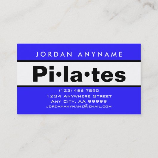 Pilates Klasse Instructeur Bold Blauw en Wit Visitekaartje (Achterkant)