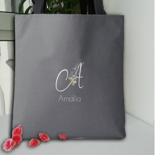 Pilates-liefhebber  Bloemendrieletter waterverf zw Tote Bag