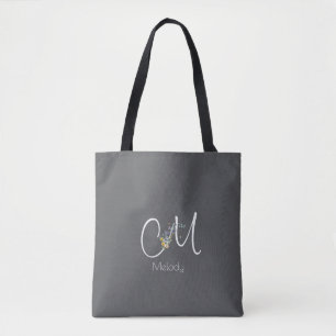 Pilates-liefhebber Florale monogram waterverf grij Tote Bag