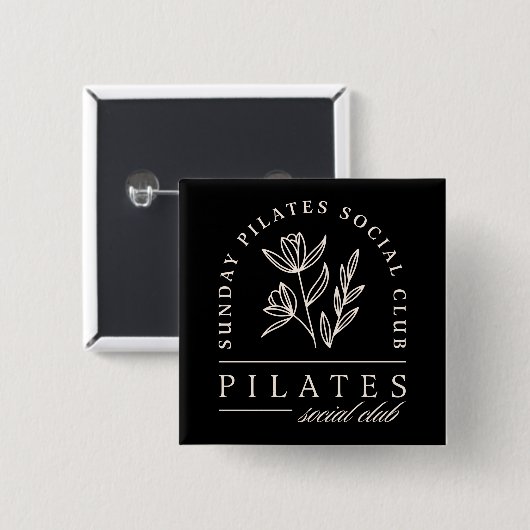 Pilates liefhebbers groep sociale club zwart esthe vierkante button 5,1 cm (Voorkant /achterkant)