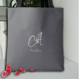 Pilates lover  Floral monogram watercolor  black Tote Bag