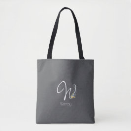 Pilates lover Floral monogram watercolor gray Tote Bag