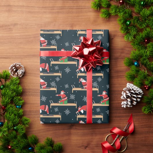 Pilates Reformer Kerstman Naadloze Kerstpatronen Cadeaupapier (Feestdagen Geschenken)