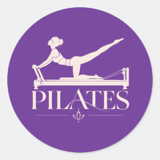 Pilates Reformer-Paars en Bleekroze Ronde Sticker