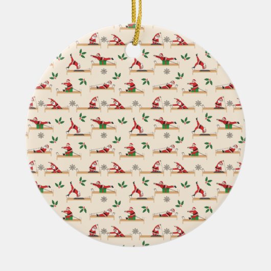 Pilates Reformer Santa Seamless Christmas Patterns Keramisch Ornament (Voorkant)