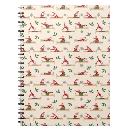 Pilates Reformer Santa Seamless Christmas Patterns Notitieboek (Voorkant)