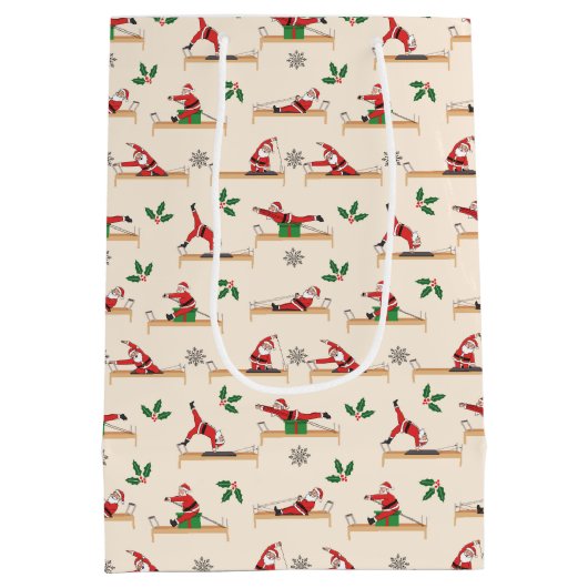 Pilates Santa Seamless Christmas Patterns Medium Cadeauzakje (Achterkant)