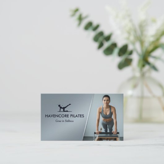 Pilates Studio Business | Modern Gray Barcode Visitekaartje (Staand voorkant)