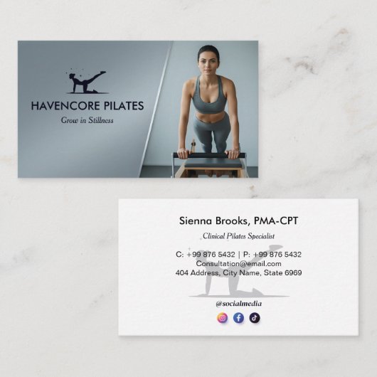 Pilates Studio Business | Modern Gray Barcode Visitekaartje (Voorkant / Achterkant)