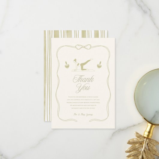 Pilates thema baby shower bedankkaart (Voorkant / Achterkant in situ)