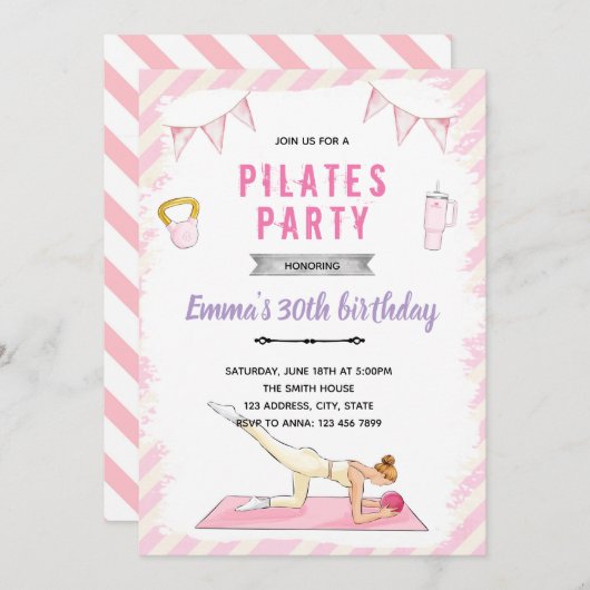 Pilates-uitnodiging Kaart (Voorkant / Achterkant)