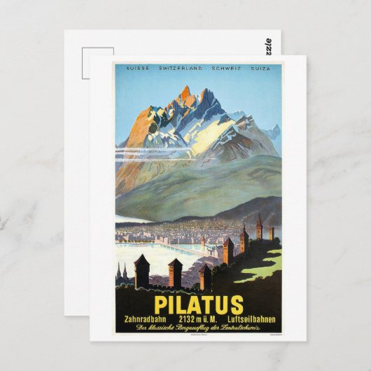 Pilatus, bergen, Zwitserland, oud reizen Briefkaart (Voorkant / Achterkant)