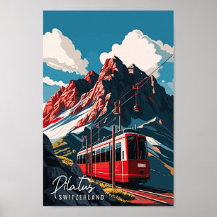 Pilatus Zwitserland vintage reisillustratie Poster