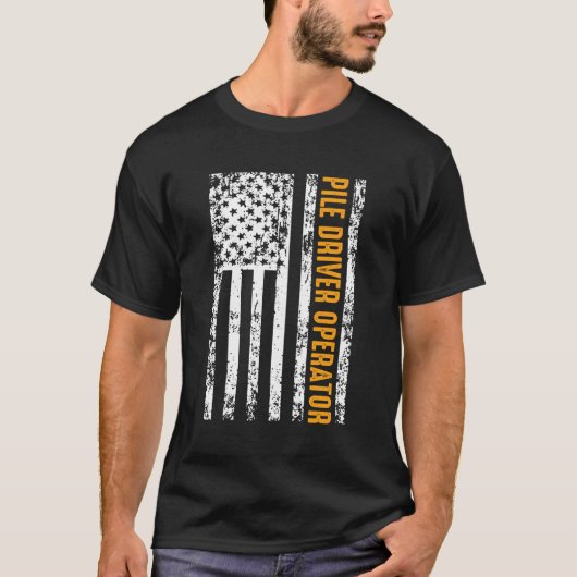 Pile Driver Operator, Amerikaanse vlag T-shirt (Voorkant)