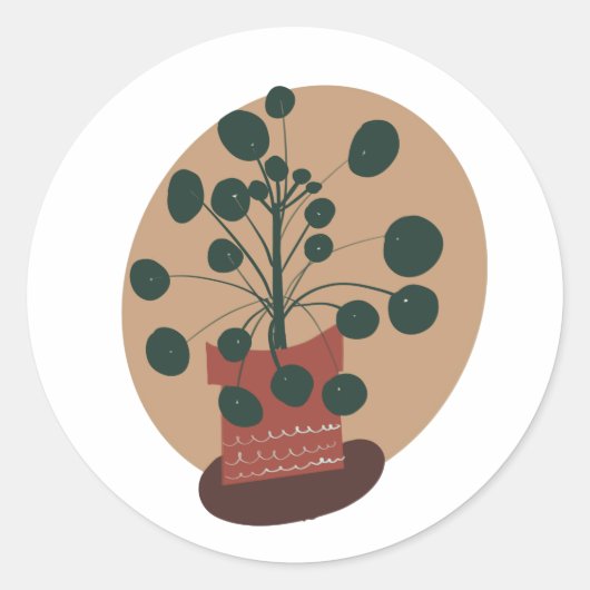 Pilea Houseplant Plant Pot Greenery Ronde Sticker (Voorkant)