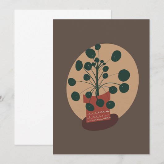 Pilea Plant met de Hand Getekende Wenskaart (Voorkant / Achterkant)