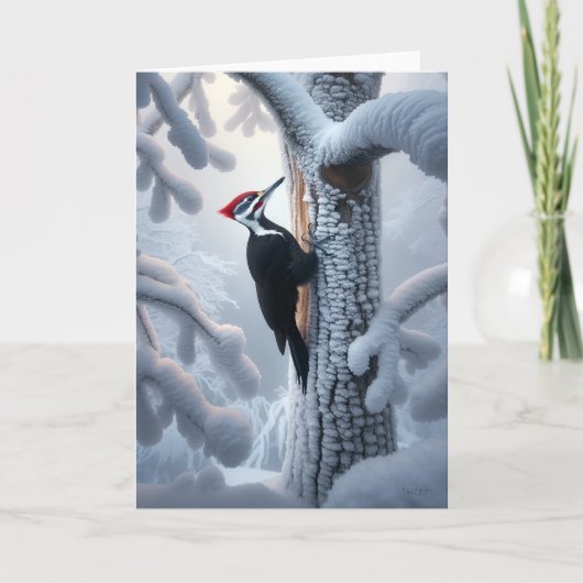 PILEATED WOODPECKER WINTER - WINTER WONDERLAND FEESTDAGEN KAART (Voorkant)