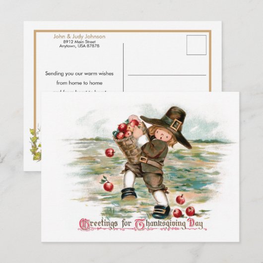  Pilgrim Boy met appels Briefkaart (Voorkant / Achterkant)