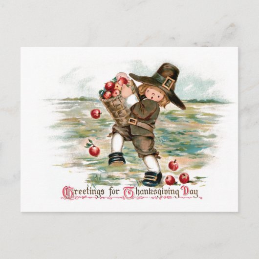  Pilgrim Boy met appels Briefkaart (Voorkant)