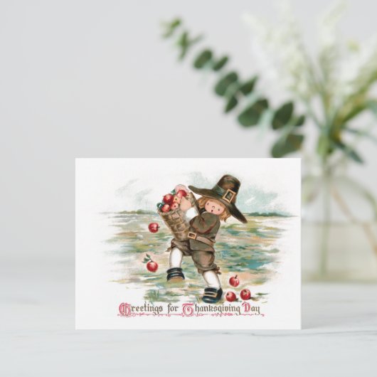 Pilgrim Boy met appels Briefkaart (Staand voorkant)