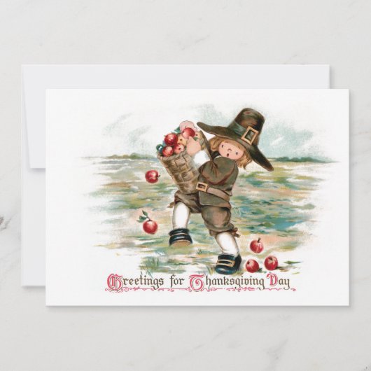 Pilgrim Boy met appels Feestdagenkaart (Voorkant)
