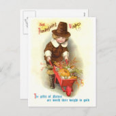 Pilgrim Boy Thanksgiving Illustratie Feestdagenkaart (Voorkant / Achterkant)
