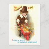 Pilgrim Boy Thanksgiving Illustratie Feestdagenkaart (Voorkant)