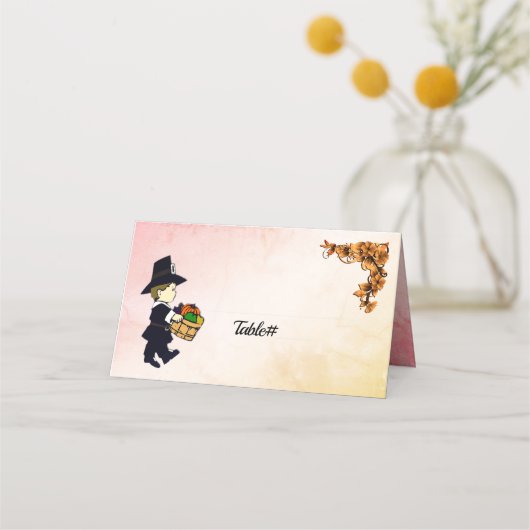 Pilgrim Boy Thanksgiving Place Cards Plaatskaartje (Voorkant)