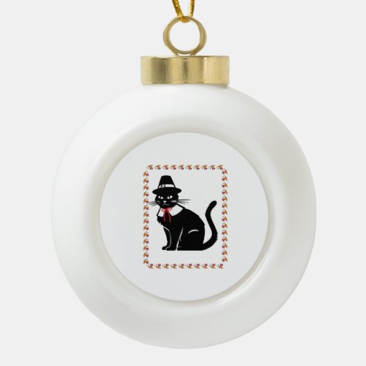 Pilgrim Cat Oversized T-shirt Keramische Bal Ornament (Voorkant)
