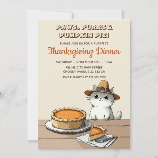 Pilgrim Cat Purrfect Funny Thanksgiving Dinner Kaart (Voorkant)