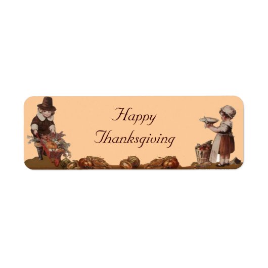 Pilgrim Children Happy Thanksgiving Etiket (Voorkant)