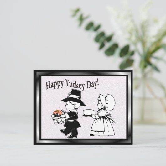 Pilgrim Children Happy Turkey Day - pas het aan! Briefkaart (Staand voorkant)