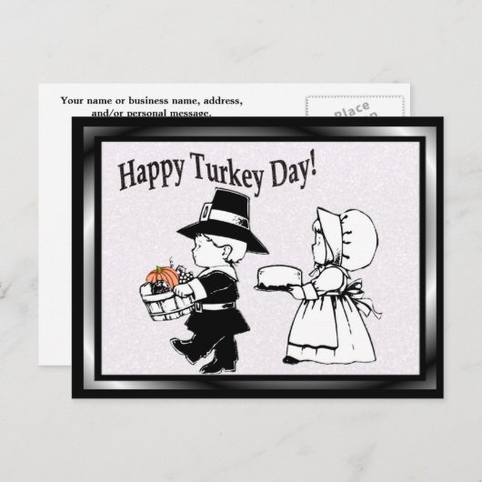 Pilgrim Children Happy Turkey Day - pas het aan! Briefkaart (Voorkant / Achterkant)