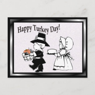 Pilgrim Children Happy Turkey Day - pas het aan! Briefkaart