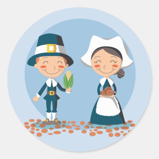 Pilgrim Couple Ronde Sticker (Voorkant)