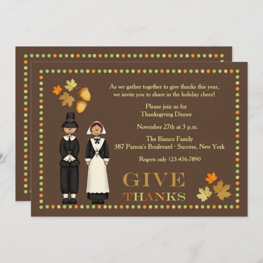 Pilgrim Couple Thanksgiving Uitnodiging (Voorkant / Achterkant)