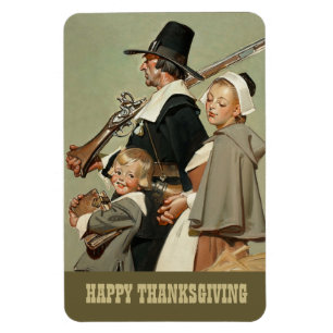Pilgrim Familie.  Art Thanksgiving Gift Magneet