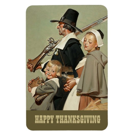 Pilgrim Familie.  Art Thanksgiving Gift Magneet (Verticaal)