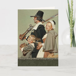 Pilgrim Familie. kunstThanksgiving Feestdagen Kaart