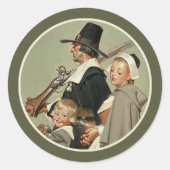 Pilgrim Familie. kunstThanksgiving Ronde Sticker (Voorkant)