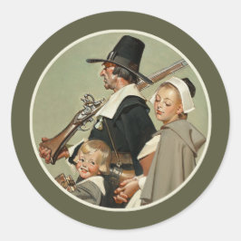 Pilgrim Familie.  kunstThanksgiving Ronde Sticker