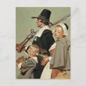 Pilgrim Familie. Thanksgiving Briefkaarten (Voorkant)