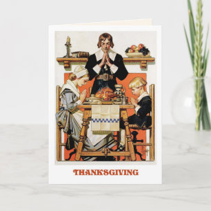 Pilgrim Familie. Thanksgiving Wenskaarten Feestdagen Kaart
