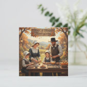 Pilgrim Family Making Thanksgiving Cookies  Feestdagenkaart (Staand voorkant)