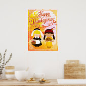 Pilgrim Girl & Native Girl - Happy Thanksgiving Poster (Keuken)