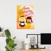 Pilgrim Girl & Native Girl - Happy Thanksgiving Poster (Thuiskantoor)