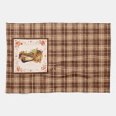 Pilgrim Girl op de Thanksgiving van Plaid Theedoek (Horizontaal)