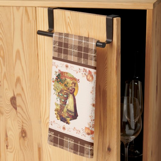 Pilgrim Girl op de Thanksgiving van Plaid Theedoek (Derde Gevouwen)